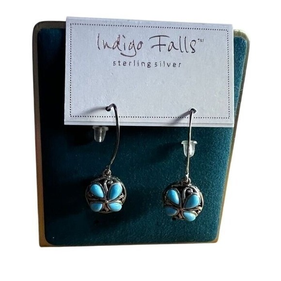 Antiqued Sterling‎ Silver Turquoise Drop Dangle Earrings Boho Vintage Style - Picture 1 of 1